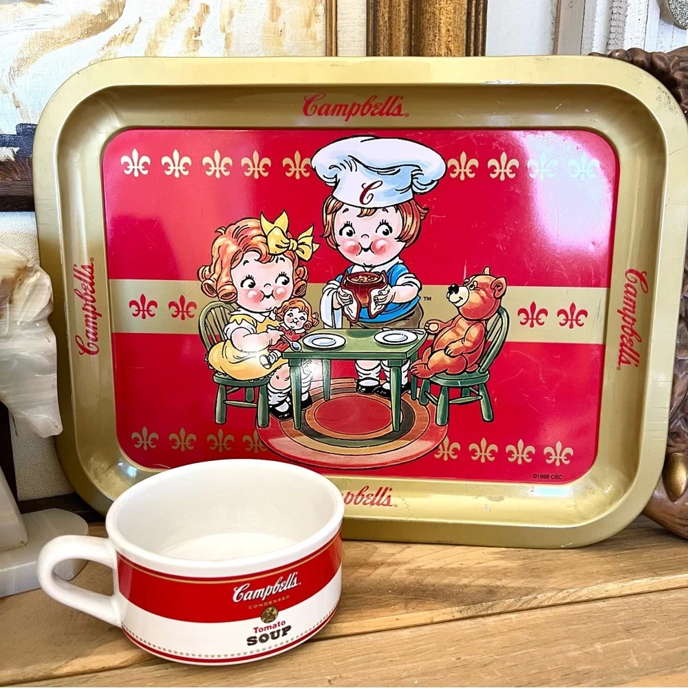 Vintage 1998 CAMPBELL'S Soup Metal Tray Doll & Teddy Bear Lunch With Mug - Picture 1 of 7